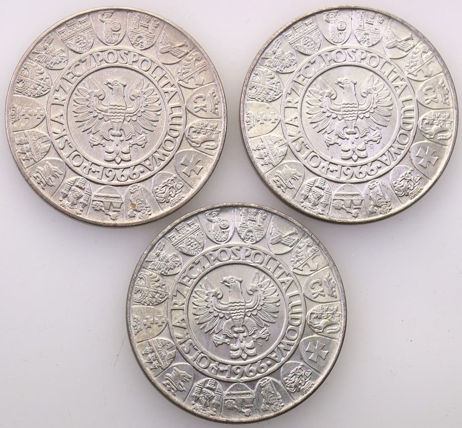 PRL. 100 złotych 1966 Mieszko i Dąbrówka, zestaw 3 monet